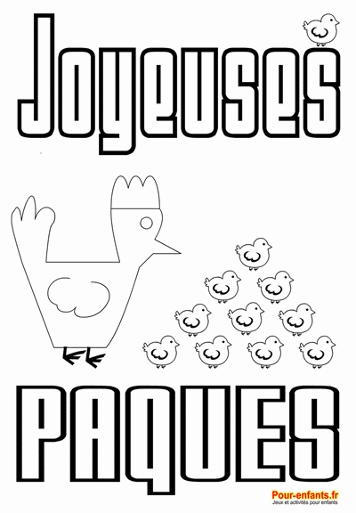 Joyeuses Pâques coloriage à imprimer Dessin de poule et poussins