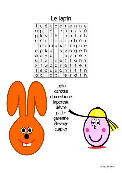 Mots cachés de PAQUES Thème : le lapin