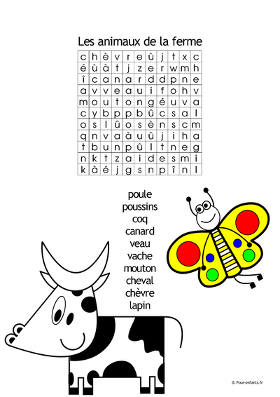 Mots cachés de PAQUES Thème : les animaux de la ferme